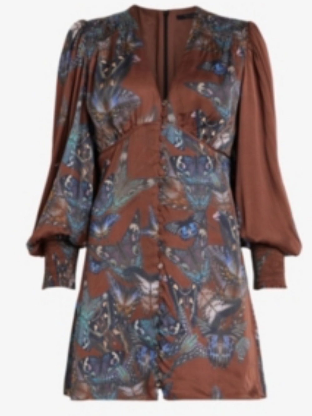 AllSaints Auden Diana Butterfly Mini Dress Brown Blue US 4 - Picture 8 of 9